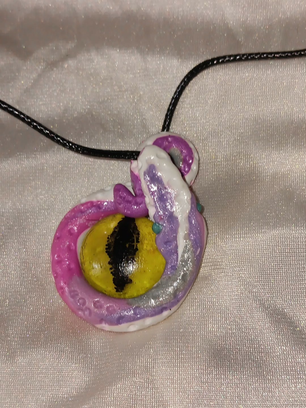Pink Purple Python Necklace Wrapped Around Sparkling Yellow Eye Marble Kawaii